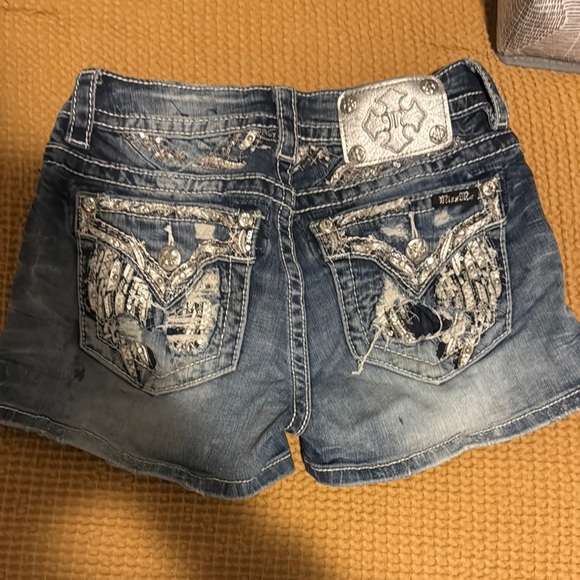 Miss Me Blue Jean Shorts with Rhinestone Embellishments - Picture 1 of 5